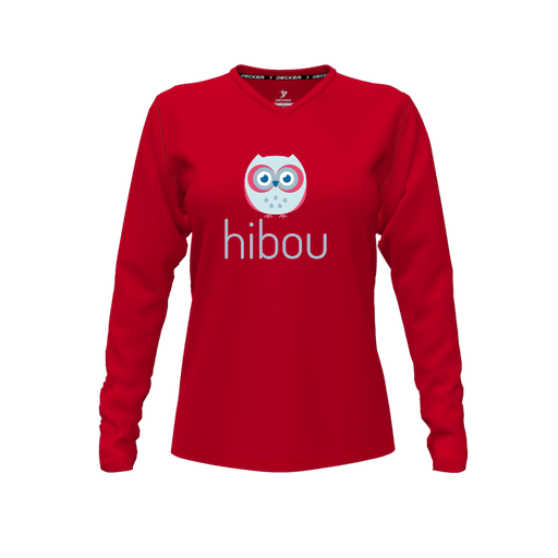 [CUS-DFW-TEES-CMF-VNK-LSL-RED-FYXS-LOGO1] Decker Comfort T-Shirt (Female Youth XS, Red, V Neck, Logo 1, Long Sleeve)